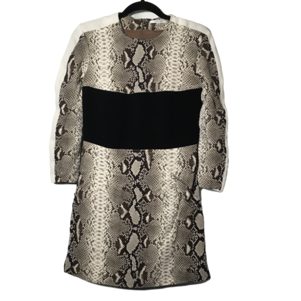Carven Snake Print Paneled Long Sleeve Dress With Pockets Size 36 / US 6